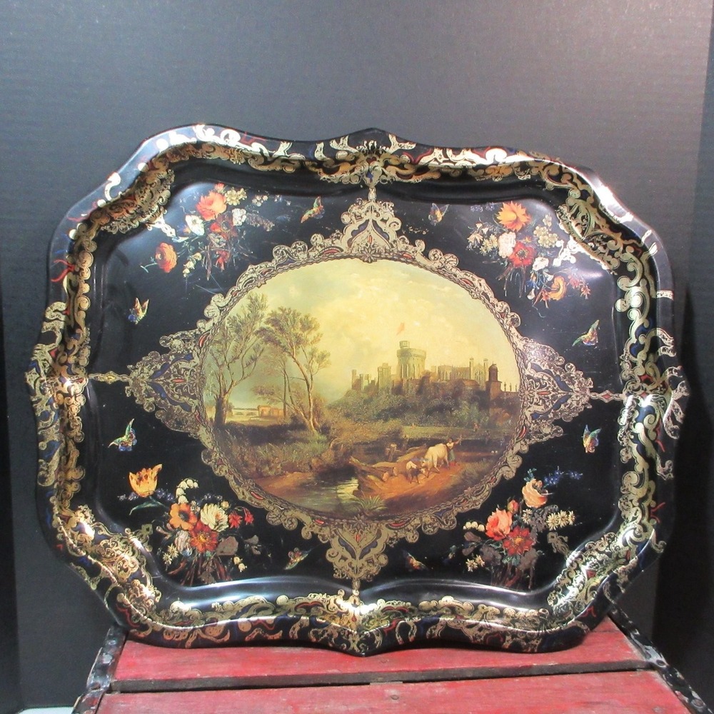 Vintage 17.5"x22" Windsor Castle Metal Tray Queen Mary Royal Collection England